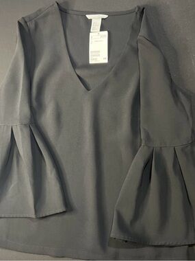 H&M Black V-Neck Bell Sleeve Blouse